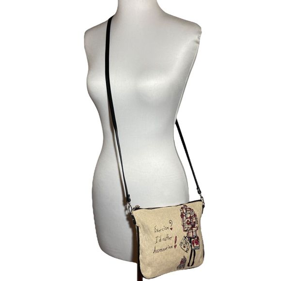 Brighton Beige Canvas Crossbody Bag Yorkie Scottie Purse Y2K Vintage Handbag - Picture 7 of 12